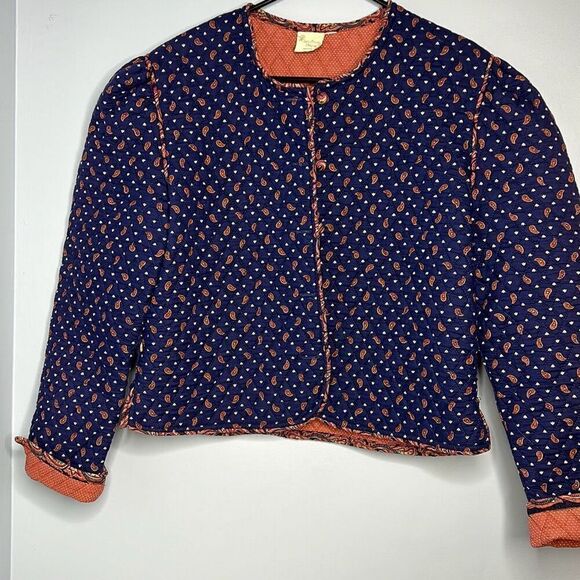 Vera Bradley Blue Paisley Quilted Coat Vintage Indiana Medium - Picture 1 of 12